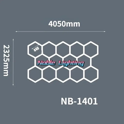 White hexagonal polygonal snowflake geometric led lights nb-1401 by noble lighting for garage workshop decorbites LED lights