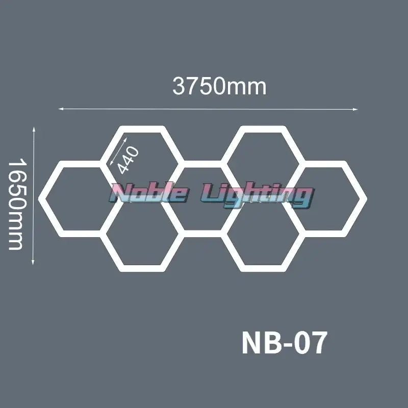 White hexagonal polygonal snowflake geometric led lights by noble lighting model nb-07 for garage workshop decorbites geometric led