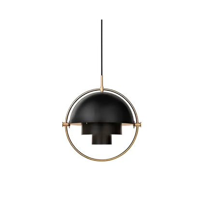 Post modern black matte iron pendant lights with circular brass frame and tiered dome design for dining room decorbites iron pendant