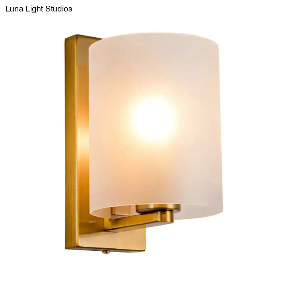 Post modern brass wall sconce with clear textured white frosted glass cylinder shade for bedroom lighting 110v-120v 220v-240v