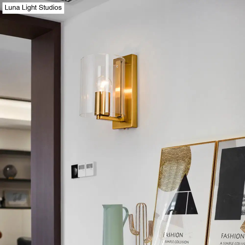 Post modern brass wall sconce with gold-toned finish clear textured white glass shade for bedroom lighting 110v-120v 220v-240v