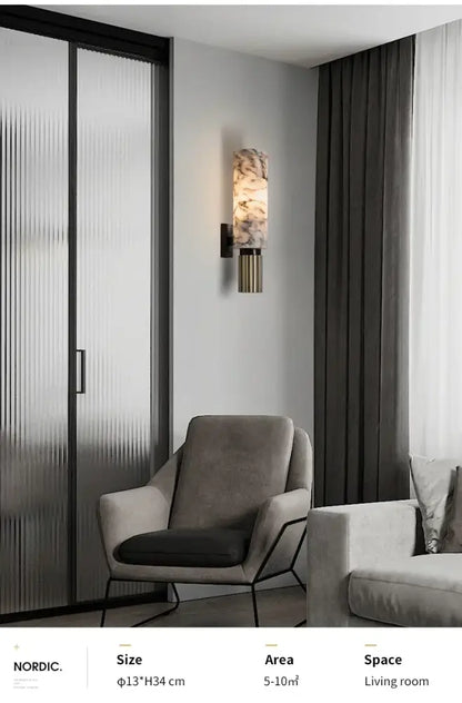 Post-modern brushed brass copper alabaster wall lamp with marble-like shade and sleek base for bedroom decorbites copper alabaster wall lamp