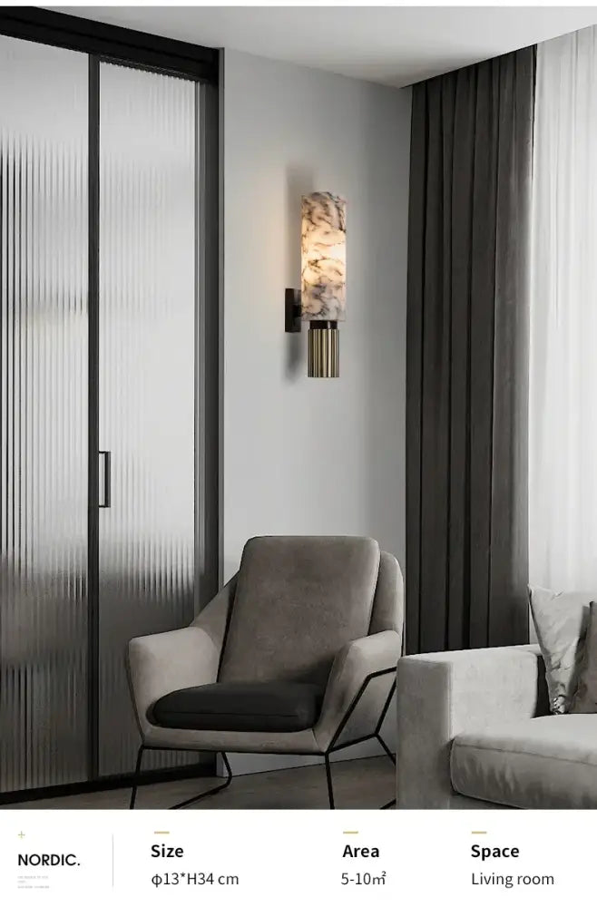 Post-modern brushed brass copper alabaster wall lamp with marble-like shade and sleek base for bedroom decorbites copper alabaster wall lamp