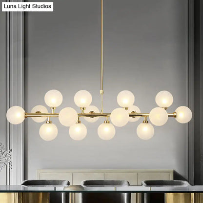 Decorbites 16-light gold linear island chandelier with frosted glass globes post modern light fixture