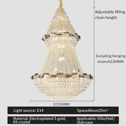 Post-modern luxury crystal chandelier with cascading k9 crystal prisms and electroplated s gold accents for living room decorbites light luxury