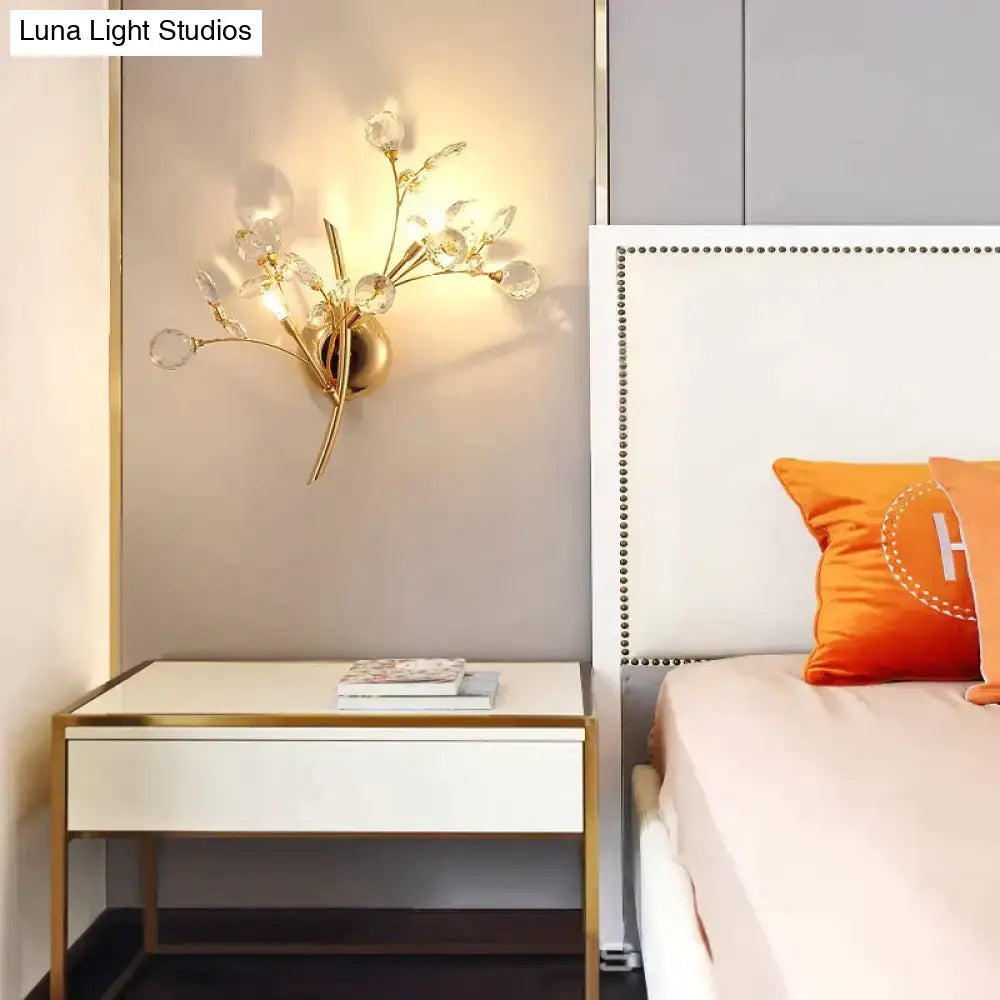 Post modern luxury gold crystal branch wall sconce with delicate branch design for bedroom lighting in modern luxury style