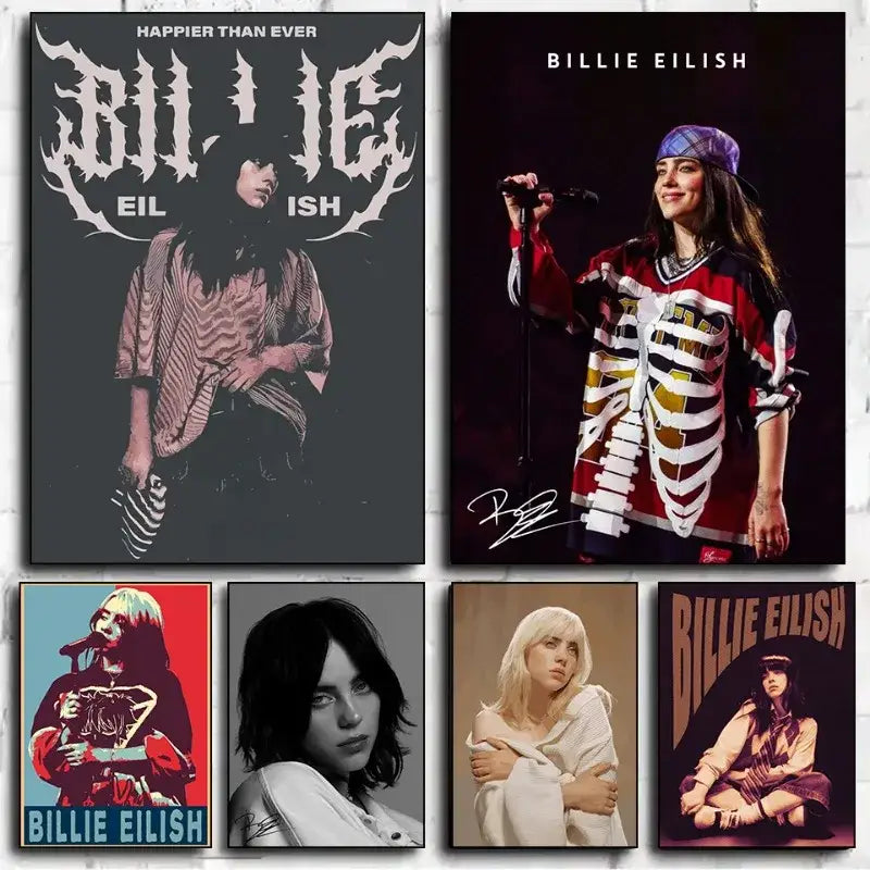 Billie eilish canvas art from decorbites b-billies series poster features red and black hockey jersey with purple bandana
