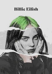 DecorBites b-billies series poster canvas art print featuring billie eilish portrait with vibrant green hair and black and white design