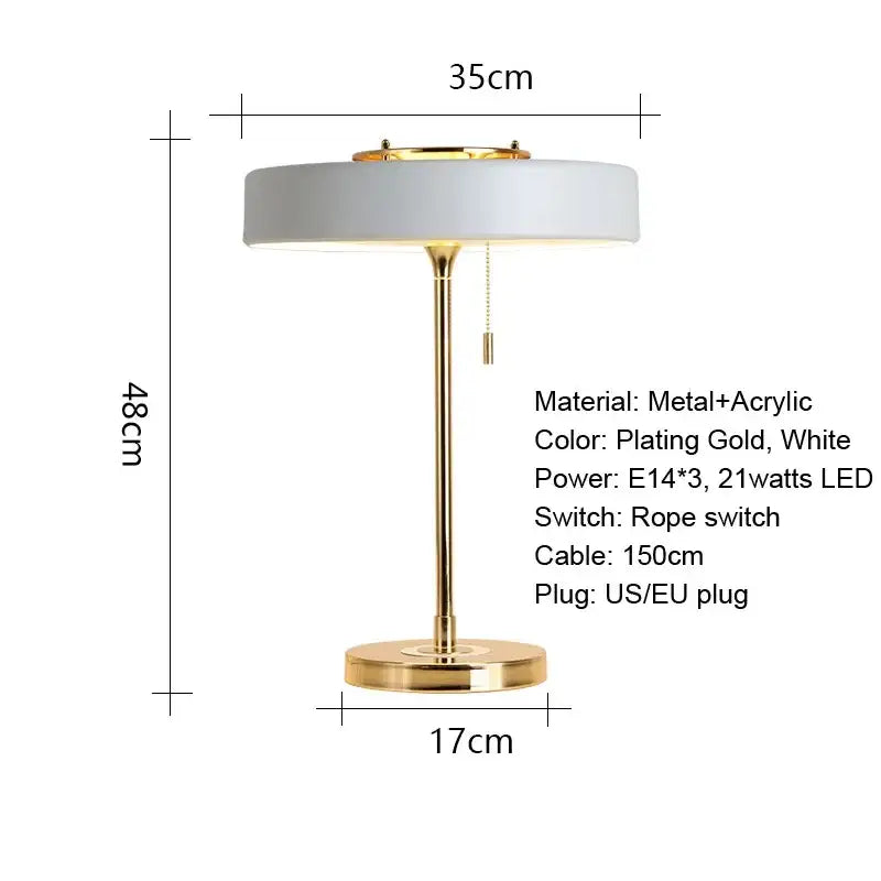 Postmodern blue and gold led bedside table lamp with gold-plated metal and white acrylic decorbites led bedside design