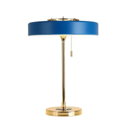 Postmodern blue and gold led bedside table lamp with circular lampshade and metal base for stylish bedroom decorbites led bedside use
