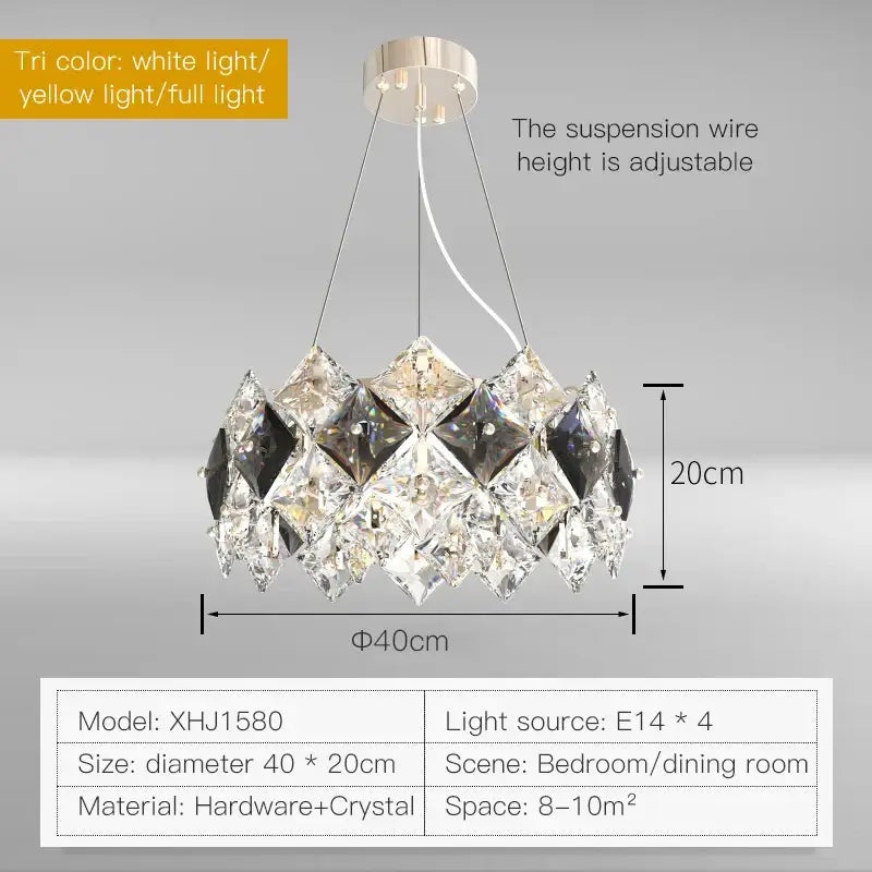 A modern decorbites crystal chandelier with clear and smoky geometric crystals for living room decor