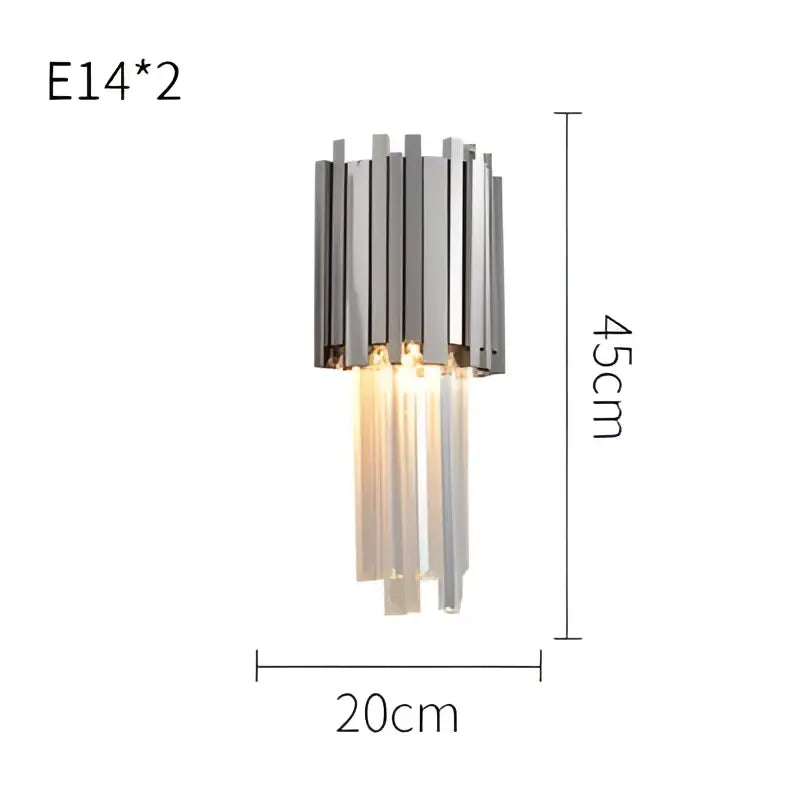 Modern chrome finished wall sconce with two e14 bulbs and cascading clear glass prisms for decorbites crystal golden led decor