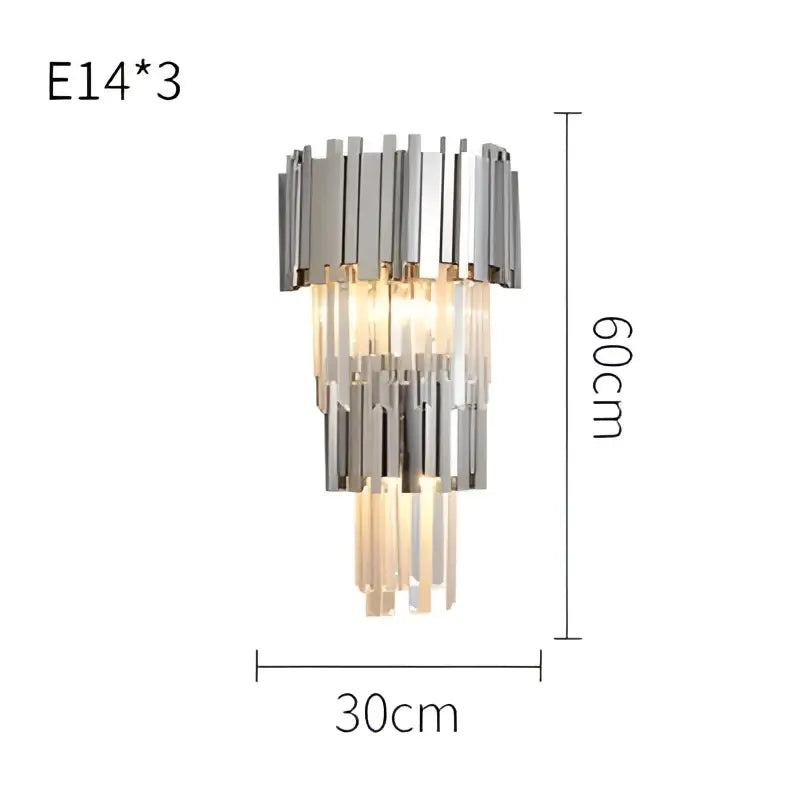 Modern chrome-finished wall sconce with cascading crystal golden led accents and three e14 sockets by decorbites crystal golden