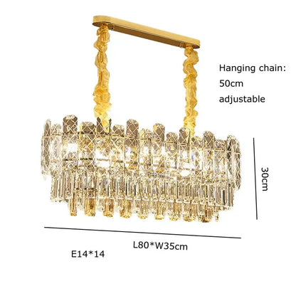 Postmodern decorbites gold lustre chandelier featuring cascading crystal prisms and twisted chain suspension for dining room lighting