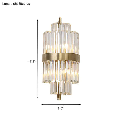 Postmodern gold and crystal wall sconce with brushed gold frame and clear glass rods direct wired electric 220v-240v 110v-120v