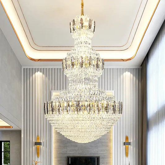 Postmodern gold and silver decorbites crystal chandelier with cascading glass elements for hotel lobby lighting