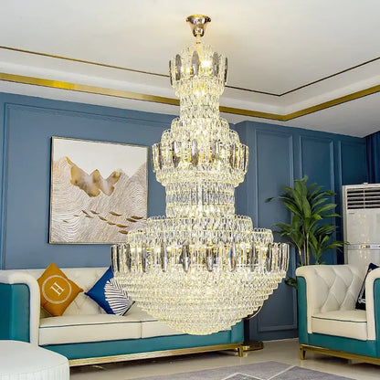 Postmodern gold and silver luxury crystal chandelier with multi-tiered cascading glass elements for dining room decorbites light luxury