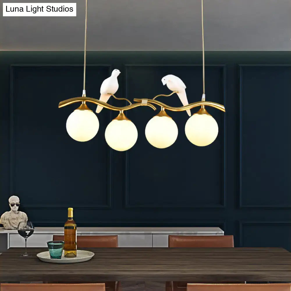 Gold-toned 4-bulb decorbites sleek postmodern glass pendant light with frosted shades and white ceramic bird deco suitable for led incandescent fluorescent 110v-120v 220v-240v