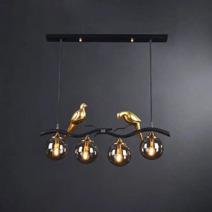Decorbites sleek postmodern gold bird deco pendant light with black branch and glass globe shades suitable for led incandescent fluorescent 110v-120v 220v-240v
