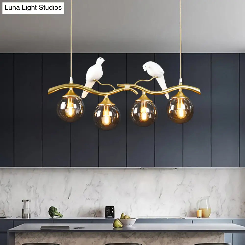 Gold-toned decorbites sleek postmodern pendant light with amber glass globes and white ceramic bird deco for led incandescent fluorescent bulbs 110v-120v 220v-240v