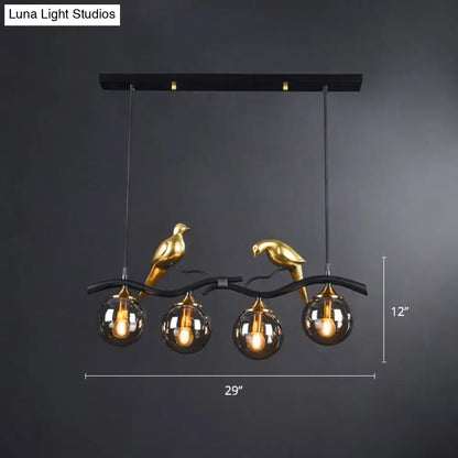 DecorBites sleek postmodern gold bird pendant light with black branch and glass globe shades compatible with led incandescent fluorescent 110v-120v 220v-240v