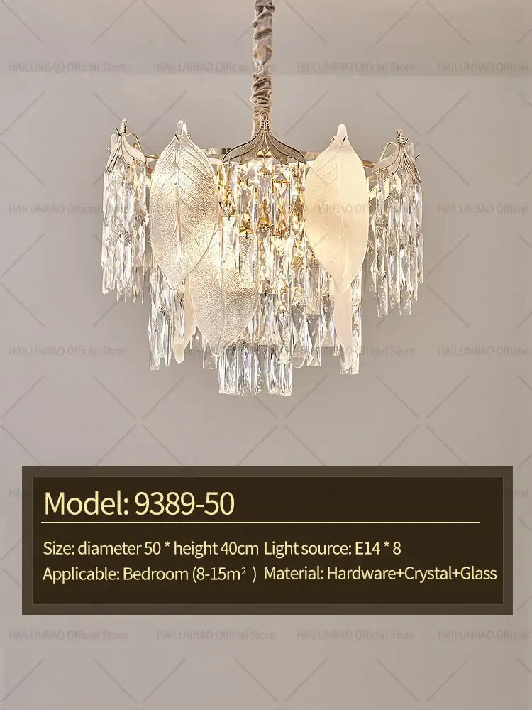 Postmodern gold crystal leaves chandelier with elegant leaf-shaped crystal accents and glass prisms for living room decorbites crystal leaves