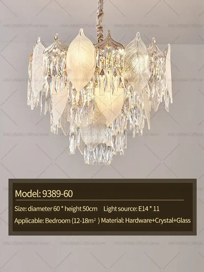 Postmodern gold crystal leaves chandelier with frosted glass shades and dangling crystals for living room decorbites crystal leaves