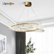 Postmodern gold-toned crystal ring light chandelier with faceted accents for living room decorbites crystal ring light