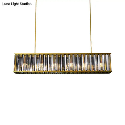 DecorBites gold crystal rod island light with gold-toned rectangular shade shape and vertical prisms in modern design
