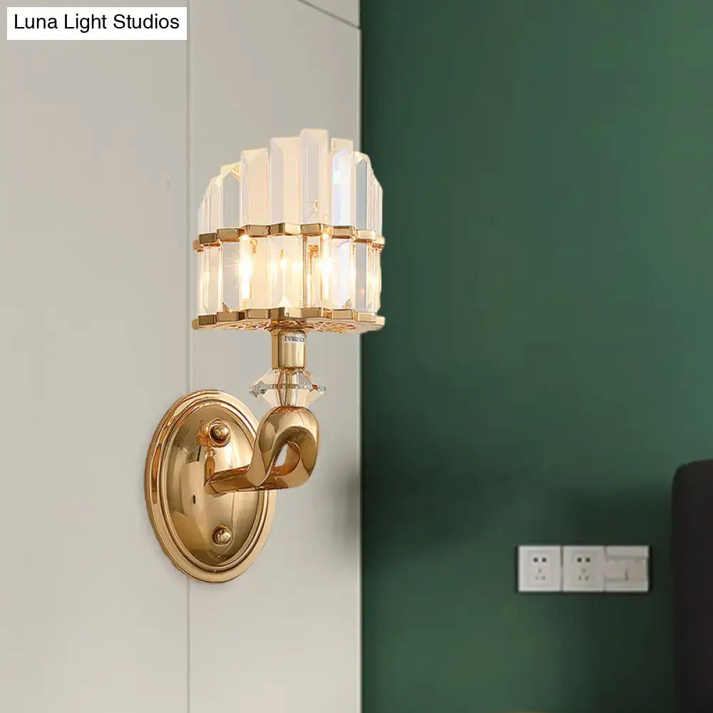 Postmodern gold wall light with tiered clear crystal rod design and polished brass base for 110v-120v 220v-240v use