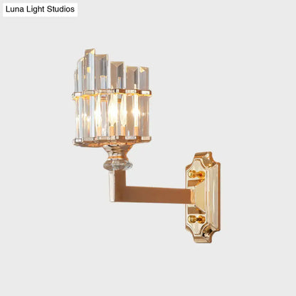 Postmodern gold crystal rod wall light with clear faceted crystal bars in an upward design single wall light