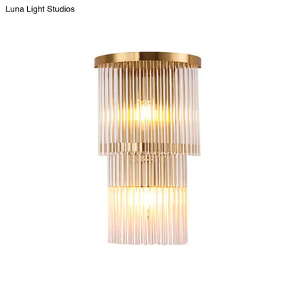 Postmodern gold crystal triangle wall light with gold-toned tiered glass rods chic wall light for living space