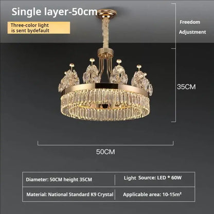 Postmodern gold decorbites crystal chandelier with cascading k9 crystals and bird-shaped finials for living room decor