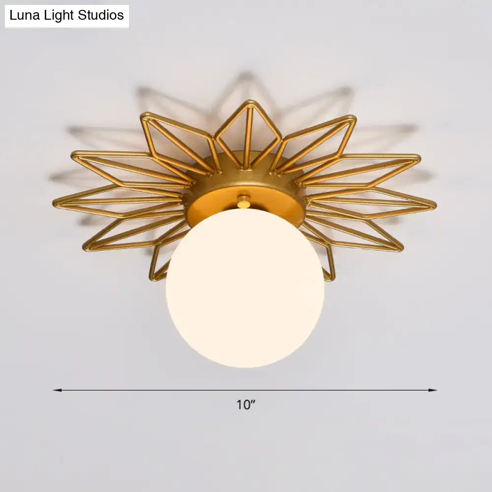 Gold-toned geometric starburst ceiling light with cream glass shade for 220v-240v 110v-120v bedroom use