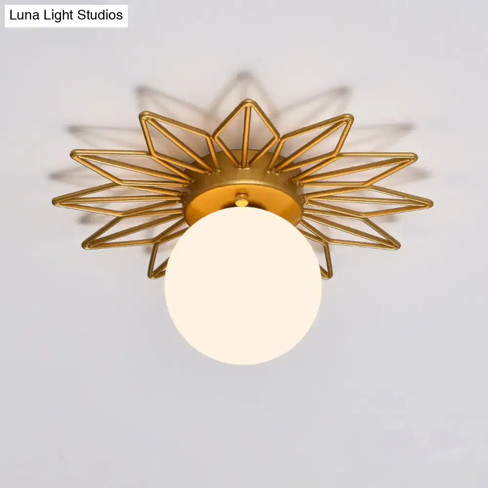 DecorBites™ gold flushmount bedroom ceiling light with gold-toned starburst design cream glass shade 220v-240v 110v-120v