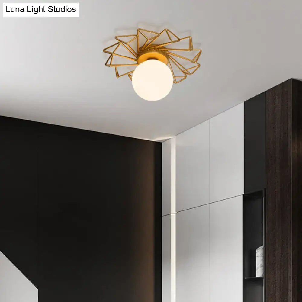 Decorbites gold flushmount bedroom ceiling light with cream glass shade and geometric starburst design 220v-240v 110v-120v