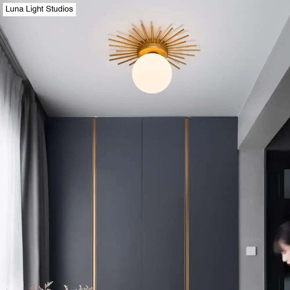 Decorbites gold sunburst ceiling light with cream glass shade featuring frosted white globe 220v-240v 110v-120v
