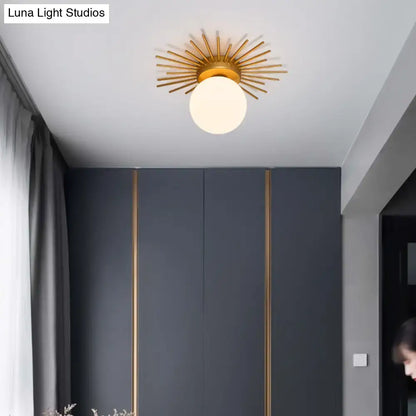 Decorbites gold sunburst ceiling light with cream glass shade featuring frosted white globe 220v-240v 110v-120v