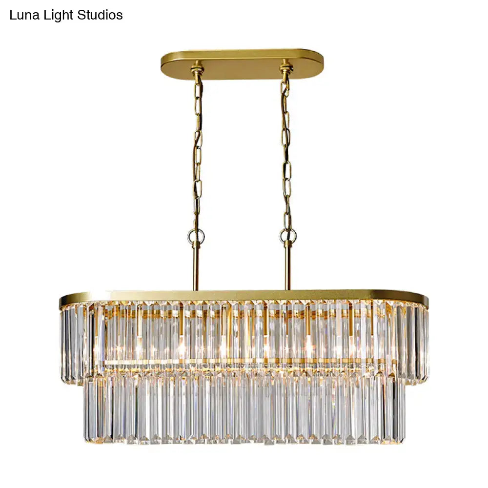 Gold-toned decorbites ceiling light with two tiers of clear crystal rods 220v-240v 110v-120v inch fixture