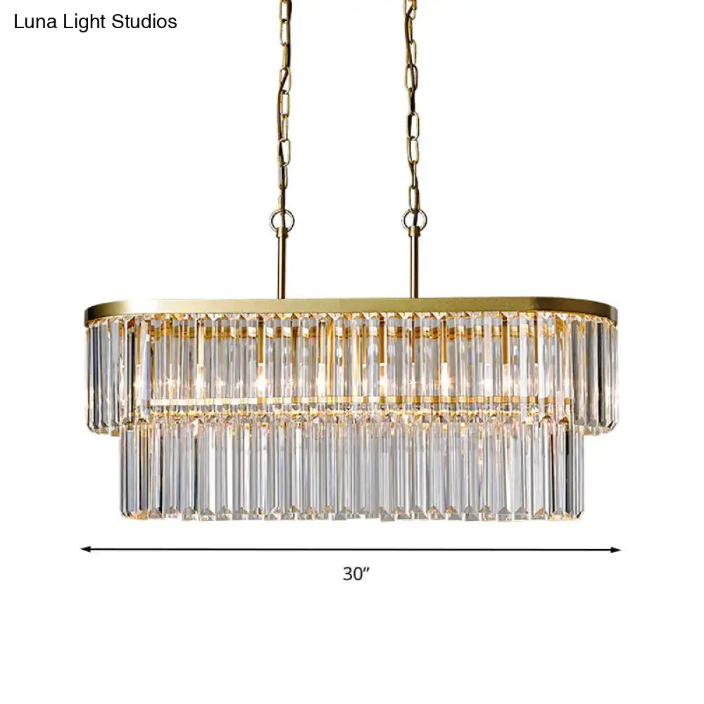 Gold-toned decorbites™ oval island ceiling light with two tiers of clear crystal rods 220v-240v 110v-120v fixture
