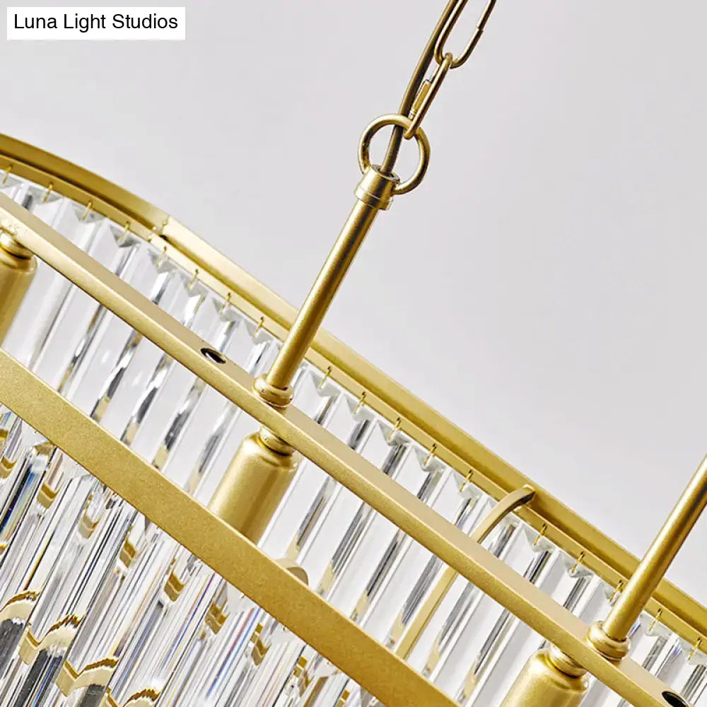Gold-toned decorbites™ oval island ceiling light with clear crystal prisms tiered 4 rod suspension heads 220v-240v 110v-120v