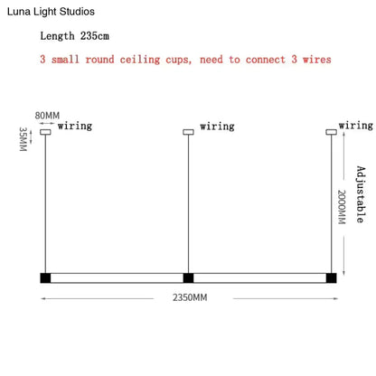 Adjustable 235cm long linear postmodern lights luxury fixture with three round cups and wiring for luxury restaurant led installation