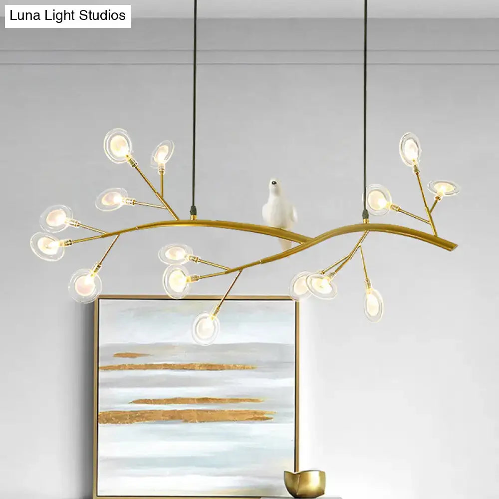 Gold-toned postmodern metal hanging lamp with branch design and clear glass globes for island light in restaurants