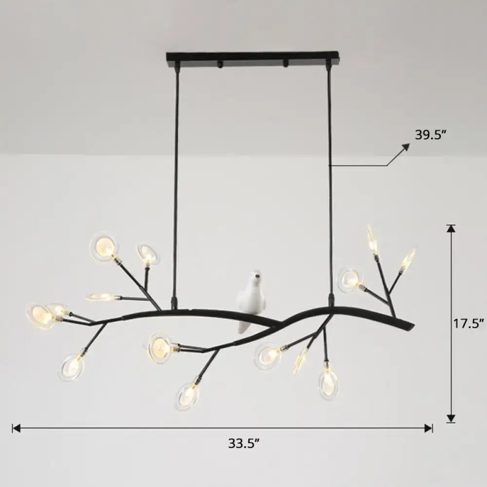 Black metal postmodern metal island light with clear glass globe bulbs and white ceramic bird hanging lamp for restaurants