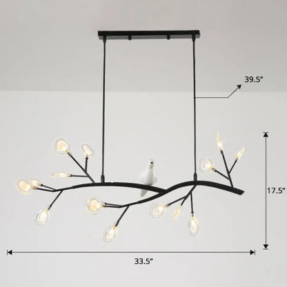 Black metal postmodern metal island light with clear glass globe bulbs and white ceramic bird hanging lamp for restaurants