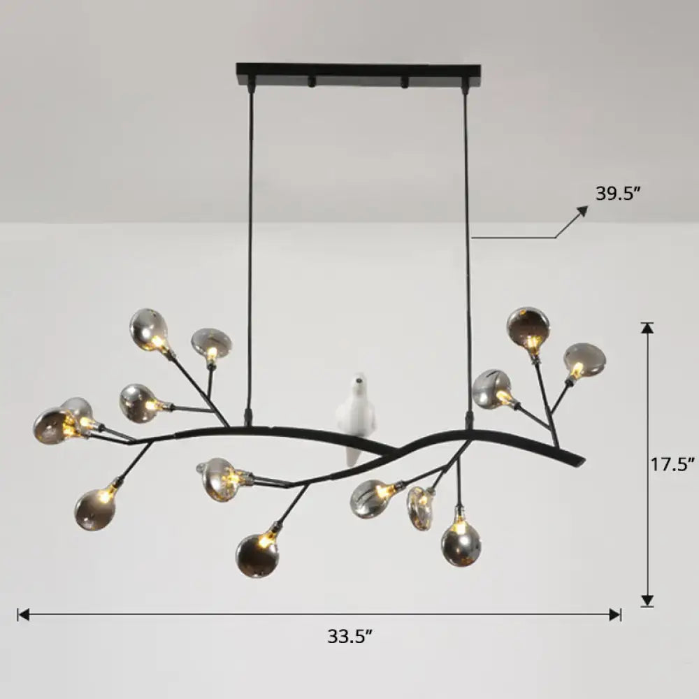 Black metal postmodern metal island light with branching arms and spherical glass bulbs hanging lamp for restaurants