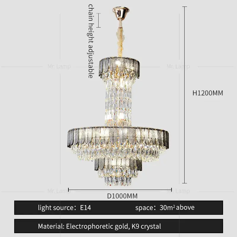 Elegant two-tier postmodern black crystal chandelier with cascading k9 crystal and electrophoretic gold accents decorbites crystal chandelier