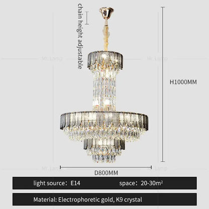 Postmodern multi-layer black crystal chandelier with cascading clear k9 crystals and gold accents for elegant decorbites crystal chandelier lighting