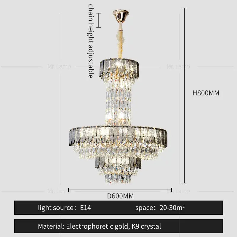 Elegant postmodern multi-layer decorbites crystal chandelier with gold accents and clear k9 crystals for living room decor