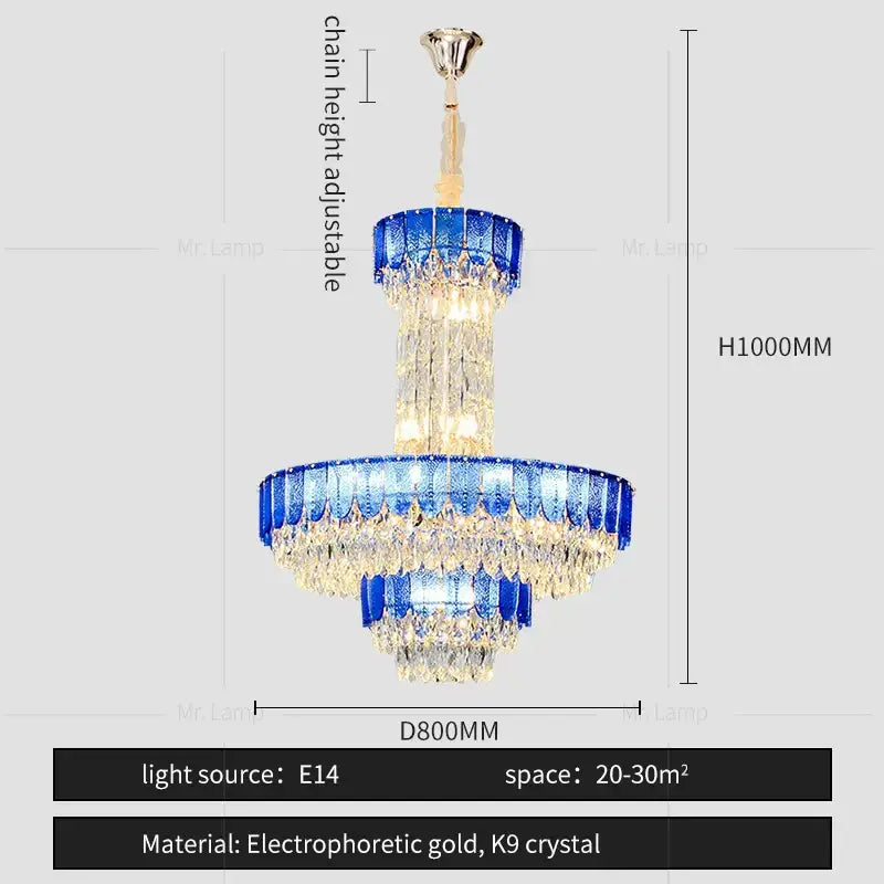 Postmodern multi-layer black crystal chandelier with blue clear crystals and electrophoretic gold accents for living room decorbites crystal chandelier